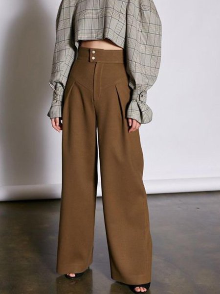 

Long Wide Leg Regular Fit Vintage Pants, Brown, Wide Leg Pants