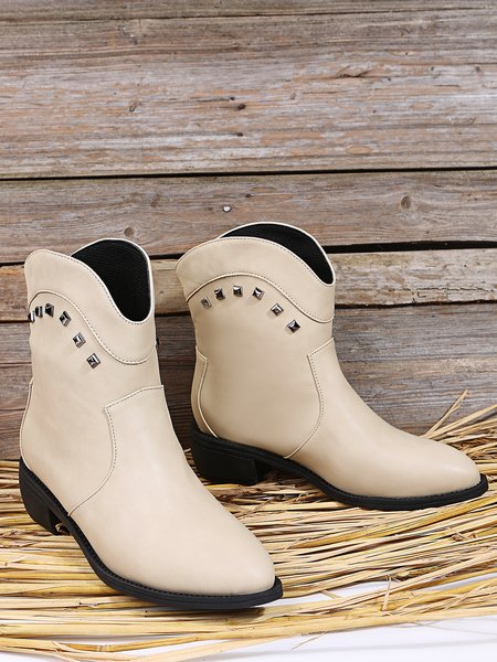 

Simple Rivet Plain Cowboy Cowboy Boot, Off white, Boots