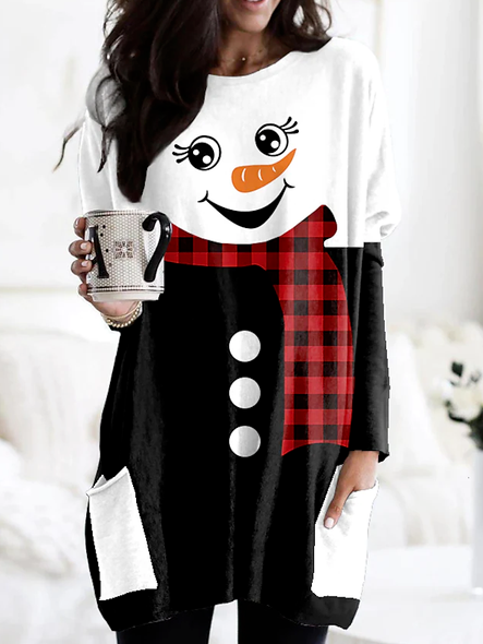 

Women Funny Christmas Snowman Scoop Neckline Tunic Top, White, Dresses