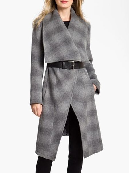 

Lapel Checked/Plaid Outerwear, As picture, Coats