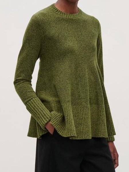 

Crew Neck Loosen Solid Sweater, Green, Pullovers