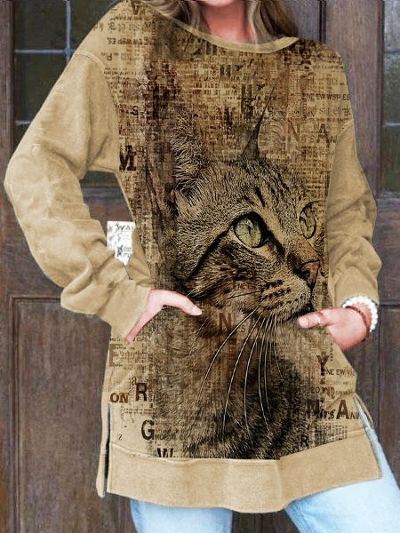 

Animal Crew Neck Off Shoulder Sweatshirt, As picture, Hoodies & Sweatshirts