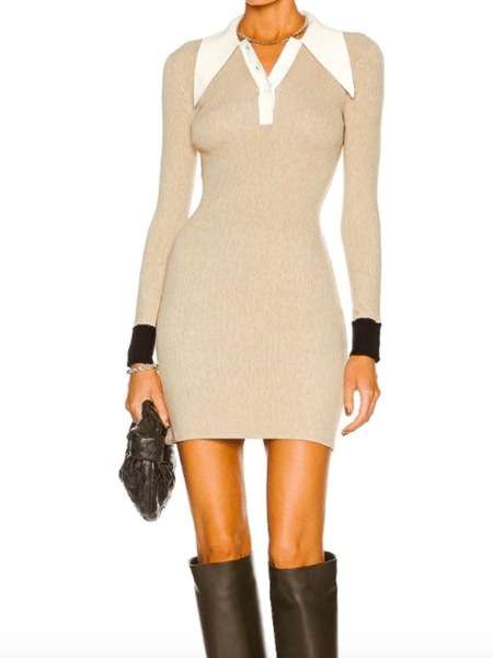 

Fall Shirt Collar Color Block Date Formal Mid-weight Dresses, Apricot, Mini Dresses