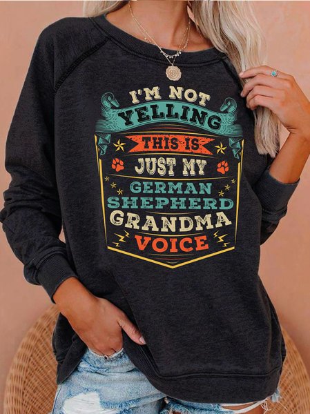 

Funny text print round neck long-sleeved sweatshirt, Black, Hoodies&Sweatshirts