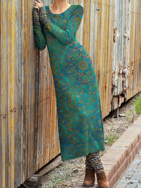 

Flanella Casuale Girocollo Abito, Verde scuro, Dresses