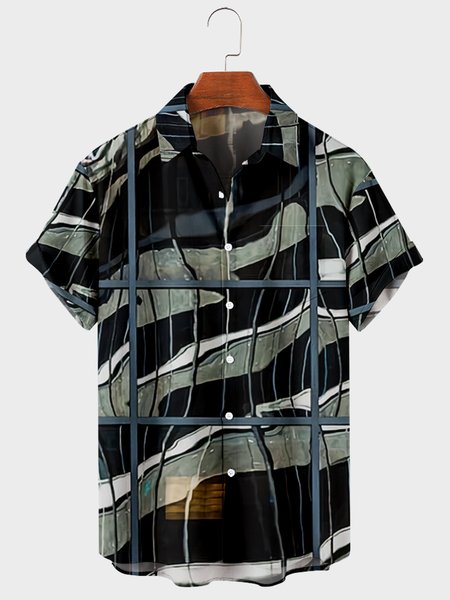 

Shirt Collar Short Sleeve Shirts, Black, Men's Floral shirt