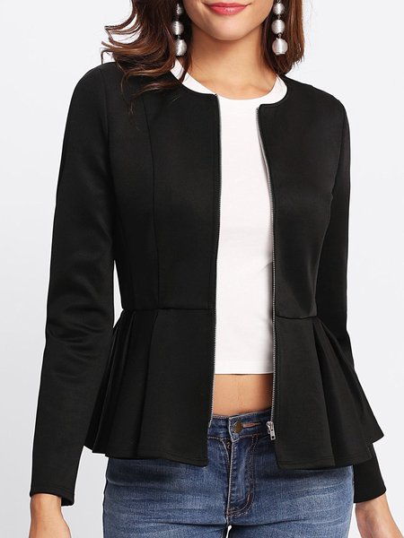 

Solid Long sleeve Regular Fit Elegant Outerwear, Black, Coats
