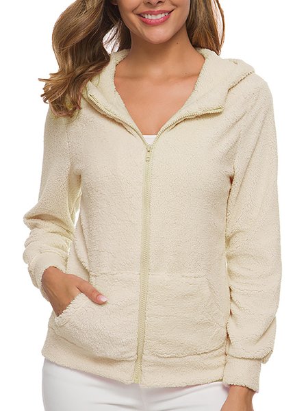 

Casual Lapel Solid Long Sleeves Furry Outerwear, Apricot, Outerwear
