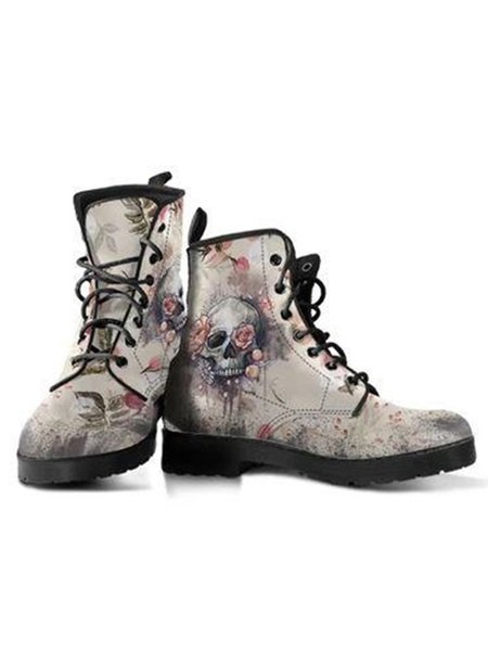 

Halloween Casual Skull Print Martin Boots, As picture, Boots