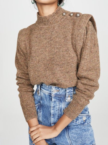 

Long Sleeve Loosen Casual Sweater, Brown, Pullovers