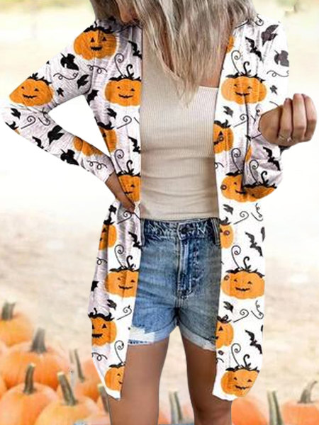 

Casual Household Daily Halloween limit Vintage Loosen Cotton Blends Outerwear, White, Cardigans