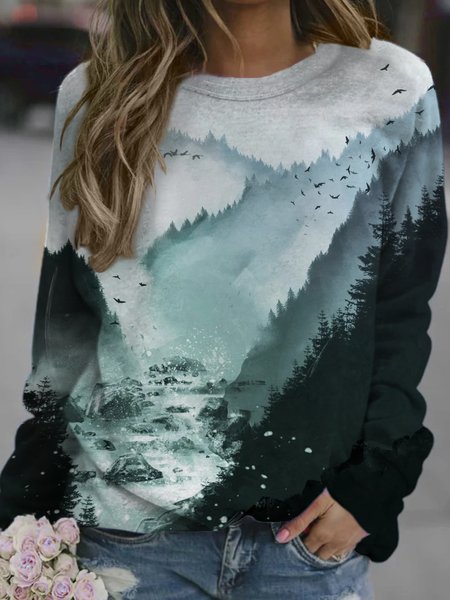 

landscape painting Casual Loosen Abstract Sweatshirt, As picture, Hoodies&Sweatshirts