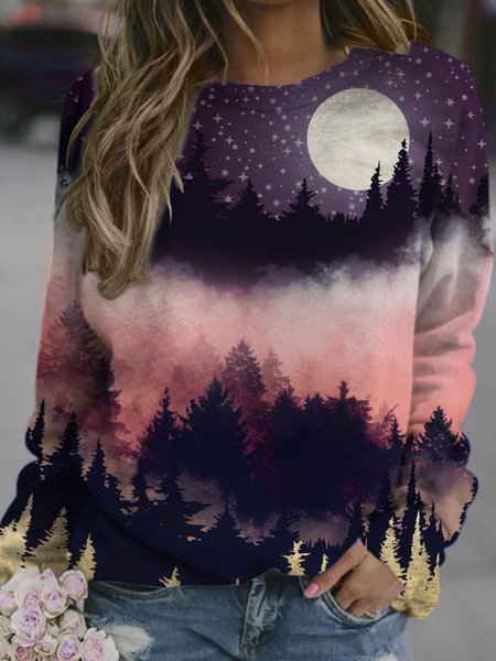 

Landscape Painting Crew Neck Sweatshirt, As picture, Hoodies&Sweatshirts