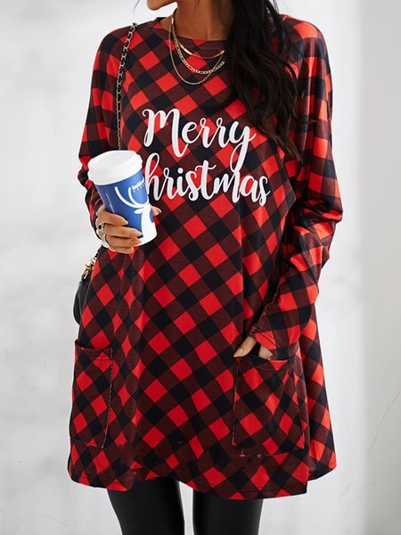 

Christmas Loosen Off Shoulder Casual Geometric Shirts & Tops, Black-red, Tunics