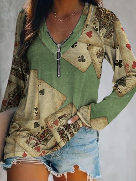 

Poker Graphic Cotton Blends Sweatshirt, Light_green, Hoodies & Sweatshirts