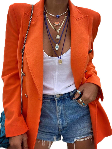 

Abbottonato Casuale Chiusura Collo Giubbotto, Arancia, Coats & Jackets