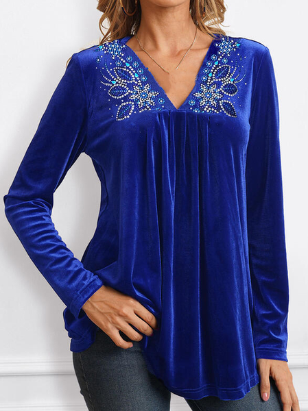 

Casual Loosen Shirts & Tops, Blue, Tops