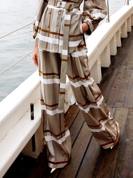 

Daily Grid Regular Fit Pants, Brown, Wide Leg Pants