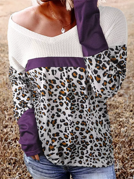 

Casual V Neck Leopard Color Block Shirts & Tops, Multicolor, Tops