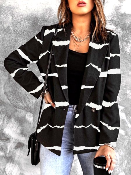 

Casuale Acrilico Risvolto Giubbotto, Nero, Outerwear