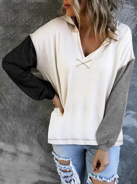 

Casual Loosen Off Shoulder Color Block Sweatshirt, As picture, Hoodies & Sweatshirts