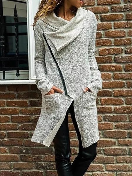 

Casual Cotton Blends Solid Regular Fit Outerwear, Gray, Outerwear