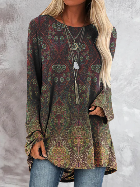 

Plus size Long Sleeve Printed Casual Shirts & Tops, Multicolor, T-Shirts