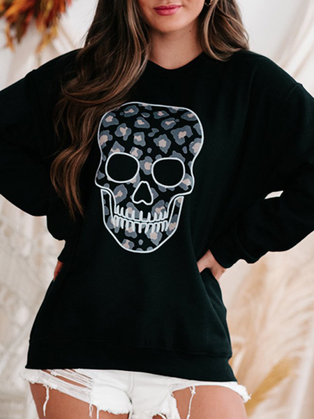 

Casual Halloween Limited Home Skull Cotton Blends Vintage Sweatshirt, Black, Sweatshirts & Hoodies