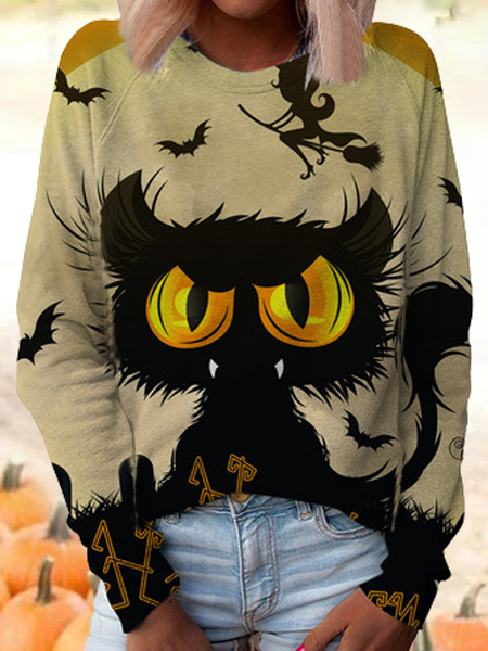 

Halloween limit Casual Household Daily Vintage Loosen Shirts & Tops, Yellow, Long sleeve tops