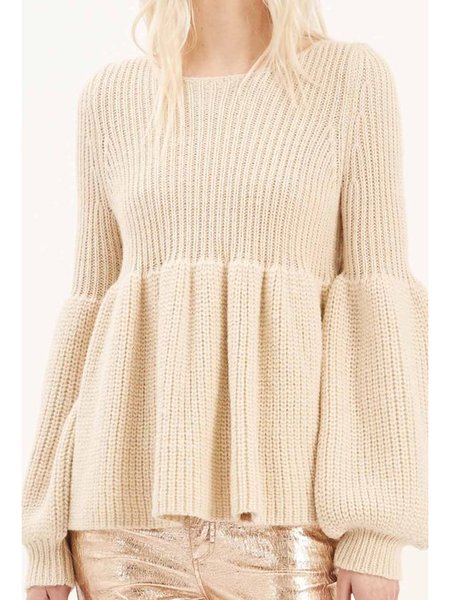 

Long sleeve Solid Crew Neck Sweater, Apricot, Pullovers