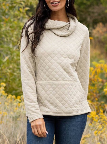 

Casual Turtle Neck Cotton Blends Sweatshirt, Beige, Hoodies & Sweatshirts
