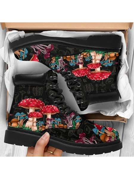 

Casual Mushroom Print Martin Boots, As picture, Boots