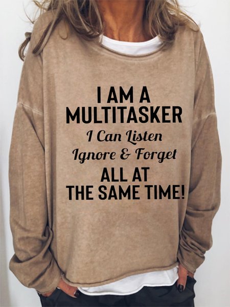 

I Am A Multitasker Funny Letter Casual Crew Neck Sweatshirts, Khaki, Hoodies&Sweatshirts