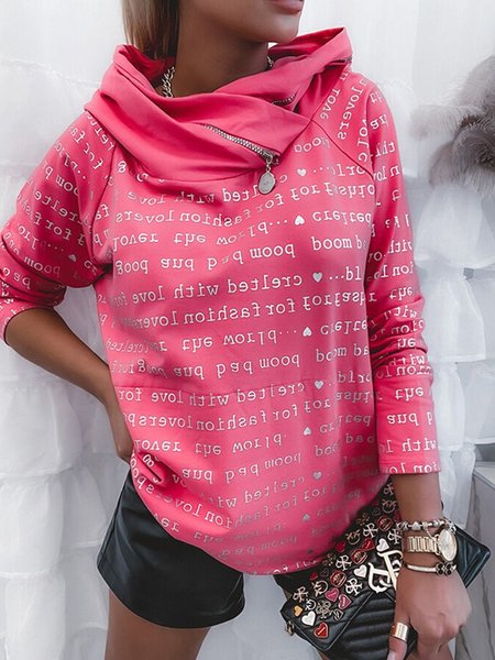 

Letter Casual Raglan Sleeve Loosen Sweatshirt, Rose red, Hoodies & Sweatshirts