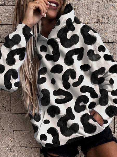 

Casual Sporty Fashion Hooded Leopard Sweatshirts, White, Hoodies & Sweatshirts