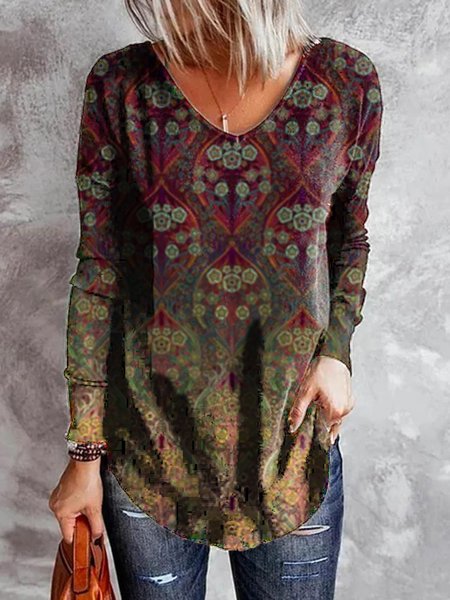 

Regolare In forma Tribale Scollo a V Top, Multicolore, Blouses & Shirts