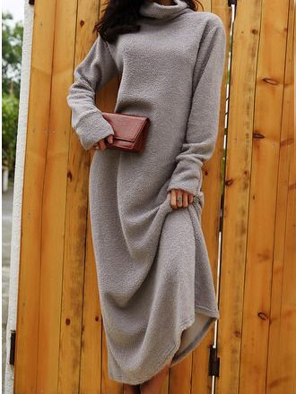 

Casual Loosen Fleece Dresses, As picture, Maxi Dresses