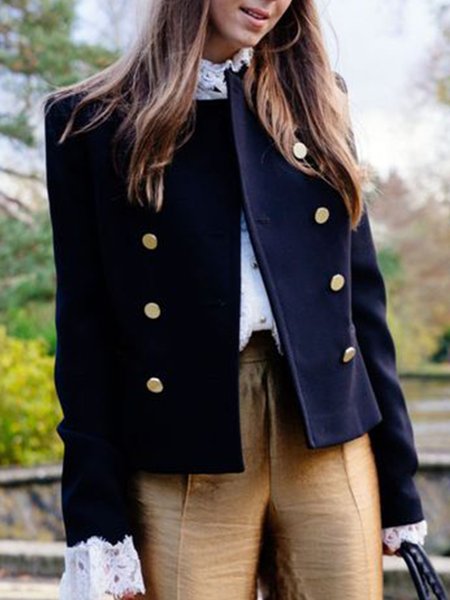 

Plain Regular Fit Crew Neck Outerwear, Black, Coats