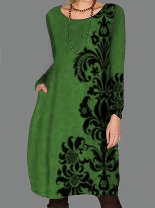 

Crew Neck Cotton Casual Dresses, Green, Mini Dresses