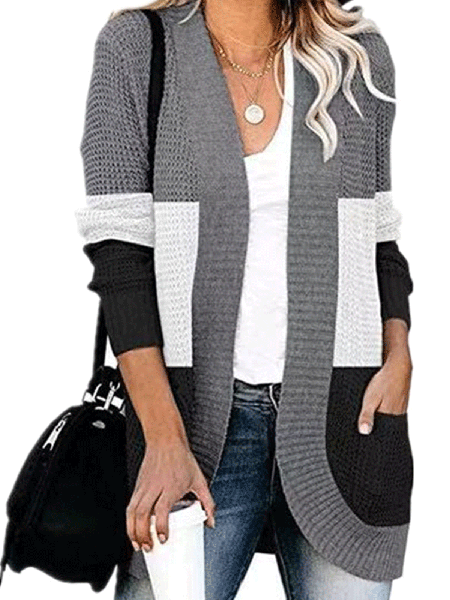 

Color Block Loosen Acrylic Casual Cardigan, Black, Cardigans