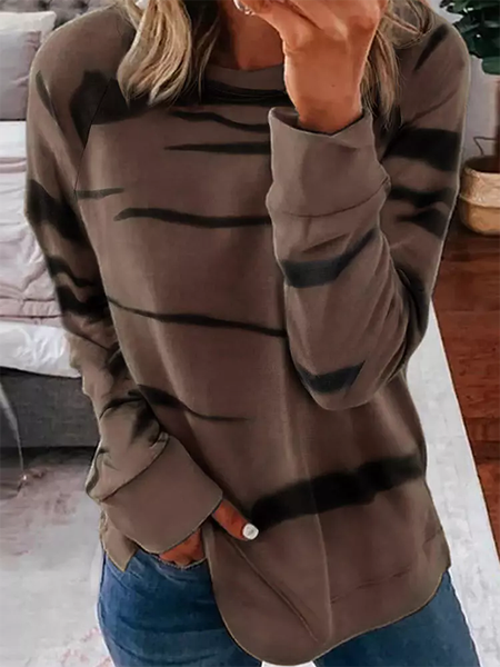 

Printed Crew Neck Casual Sweatshirt, Khaki, Hoodies & Sweatshirts