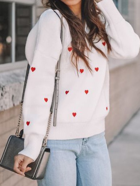 

Christmas Sweet V Neck Sweater, White, Pullovers