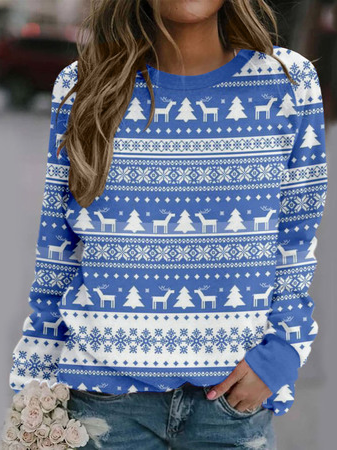 Christmas Shirt Sleeve Simple Sweatshirt, Blue, Sweatshirts & Hoodies