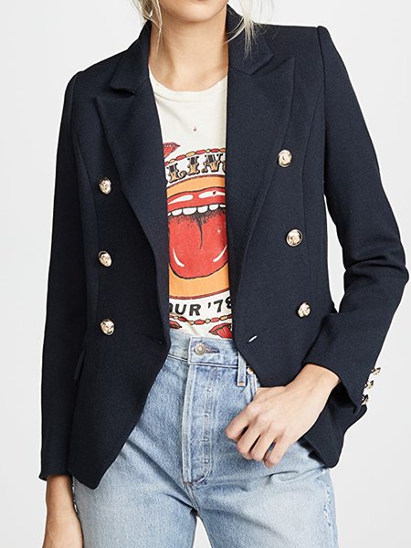 

Solid Elegant Lapel Long sleeve Outerwear, Navyblue, Coats