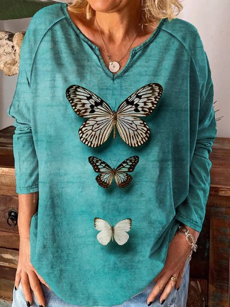 

Vintage Butterfly Loosen Sweatshirt, Cyan, Hoodies & Sweatshirts