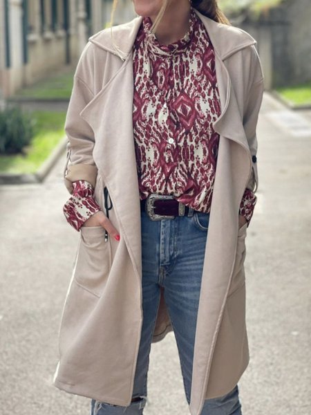 

Plain Casual Lapel Outerwear, Beige, Outerwear