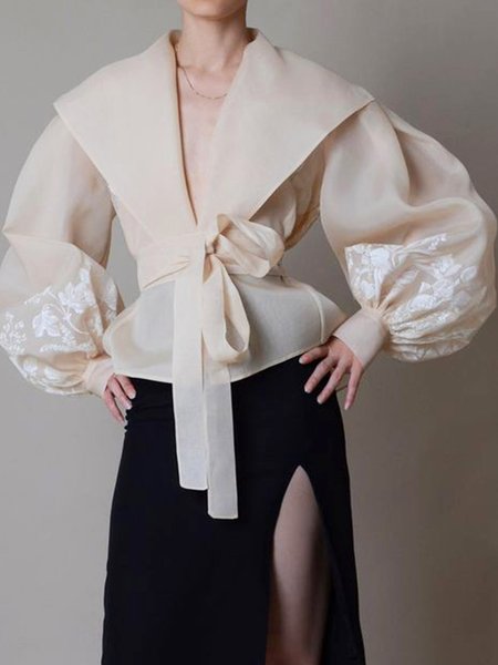 

Long Sleeve Regular Fit Elegant Lapel Outerwear, Apricot, Coats