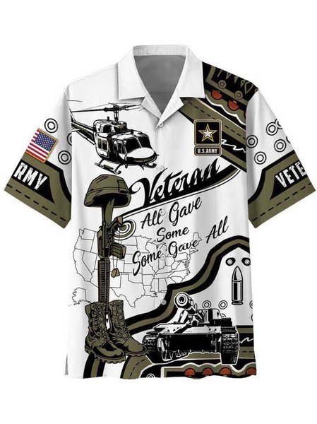 

Mens American Flag Veterans Print Loose Short Sleeve Shirts, White, Men's Floral shirt
