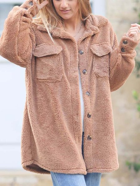 

Cotton Blends Casual Outerwear, Brown, Outerwear