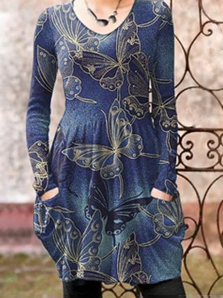 

Casual Butterfly Regular Fit Dresses, Blue, Mini Dresses
